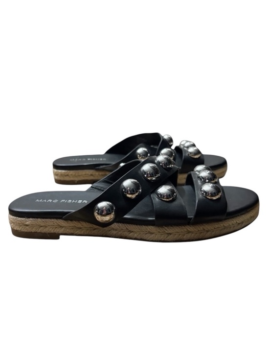Marc Fisher Shoes - MARC FISHER Prisca Black Slide Espadrille Sandals with Silver Accents Size 6.5